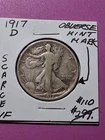1917-D WALKING LIBERTY HALF DOLLAR. VF CONDITION. NICE OBV. & REV.