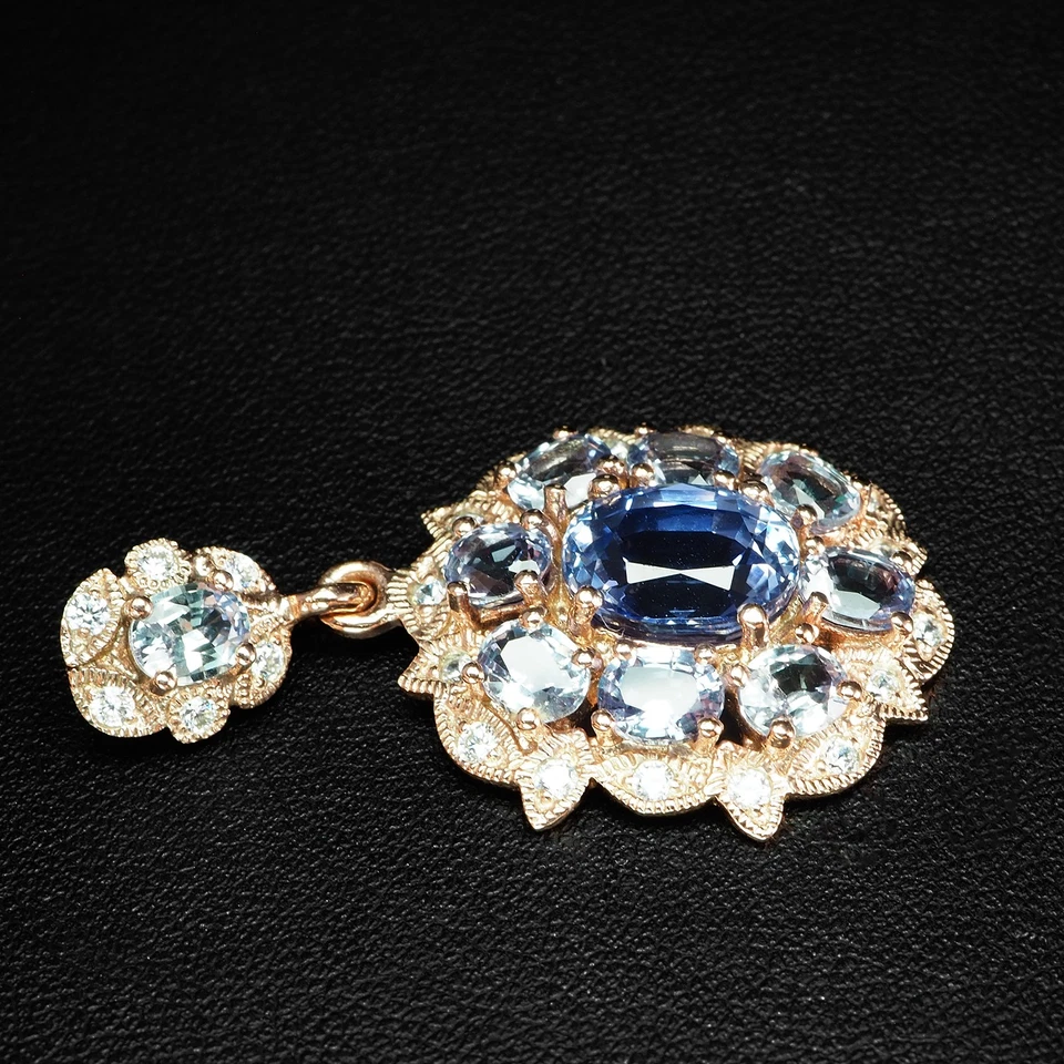 ELYSIAN CORNFLOWER 蓝色蓝宝石 9.20 克拉 925 纯银玫瑰金吊坠 — 第 4/4 张图片