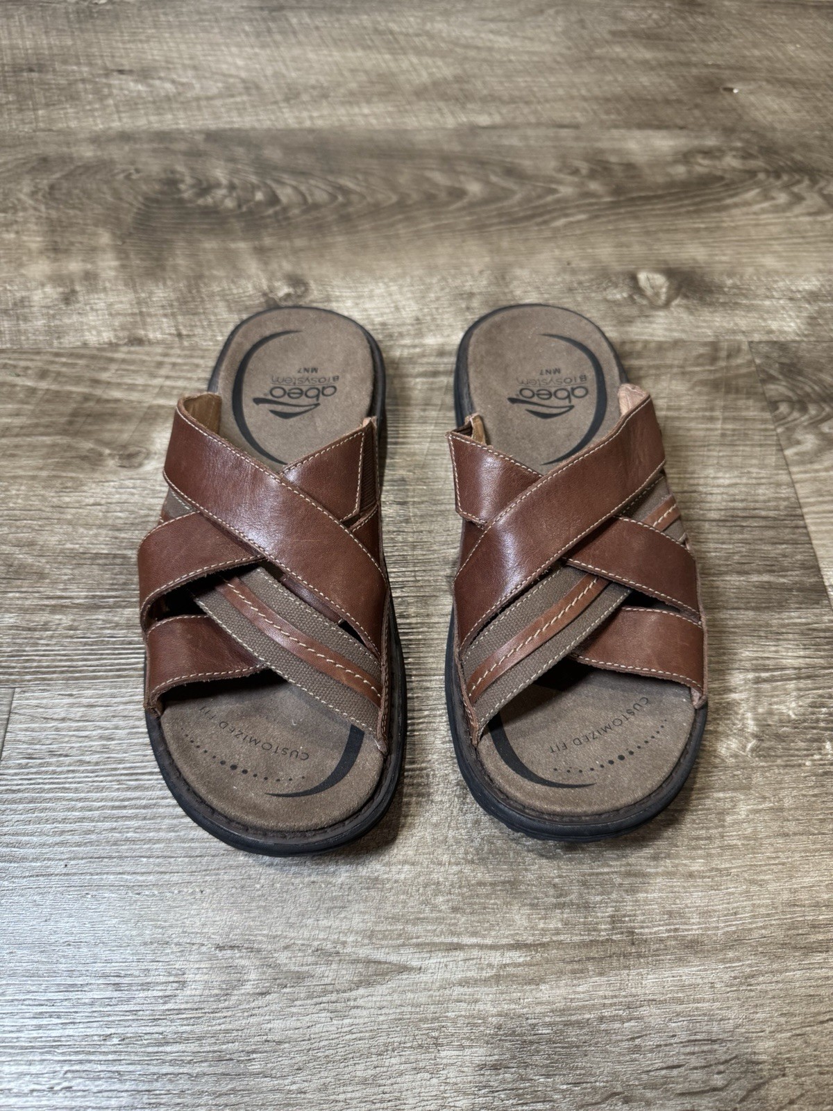 Abeo Brant Cross Brown Leather Sandals Mens Size 7 BM048