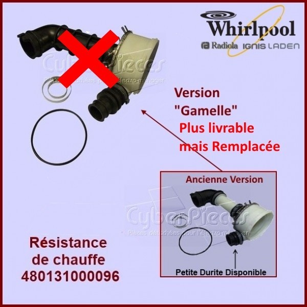 Corps de pompe Whirlpool 481010518499 et résistance 2040W pour réparer un lave-vaisselle qui ne chauffe plus