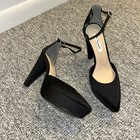 Nina Black Pointy Satin Strappy Platform Heels 9 M New — photo 1