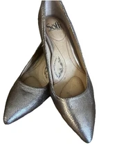 Sofft 6.5 ALTESSA II Pewter Leather Pumps Cone Heel Comfort Office Holiday Trend