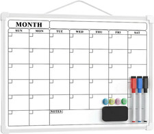 16" x 12" Wall Hanging Dry Erase Monthly Calendar Whiteboard, Double-Sided for O