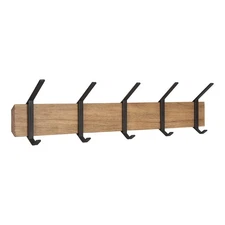 Rossmore Farmhouse 5-Hook Wall Hanging Coat Rack, Natural Rustic Wood, Modern...