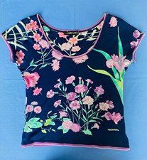 Leonard Damen T-Shirt Gr. 38 Blau Blumenmuste...