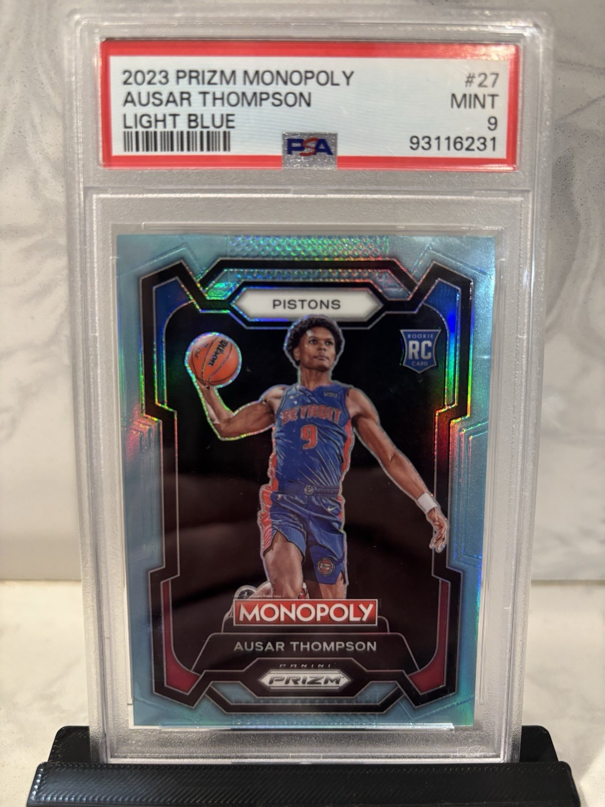 2023 PRIZM MONOPOLY AUSAR THOMPSON LIGHT BLUE /199 RC PSA 9