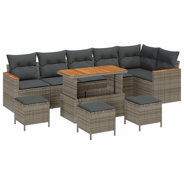 Gartensofa Set Poly Rattan Grau Mit 10 Kissen-image