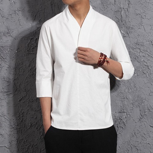 Hombres Kinomo Camisa Top Blusa Manga 3/4 Hanfu Tang Traje Informal Étnico Retro Elegante - Imagen 4 de 16