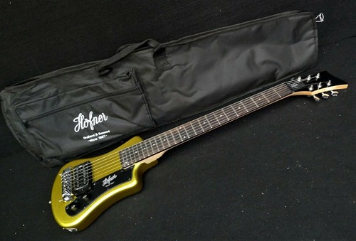 HOFNER HCT-SH-GT SHORTY TRAVEL Chitarra elettrica METALIC GOLD SPARKLE & Gig Bag - Foto 2 di 11