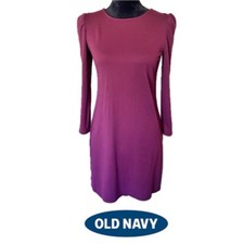 OLD NAVY Burgundy Sheath Puff Sleeve Dress Ponte Knit Classic Stretch Sz XS