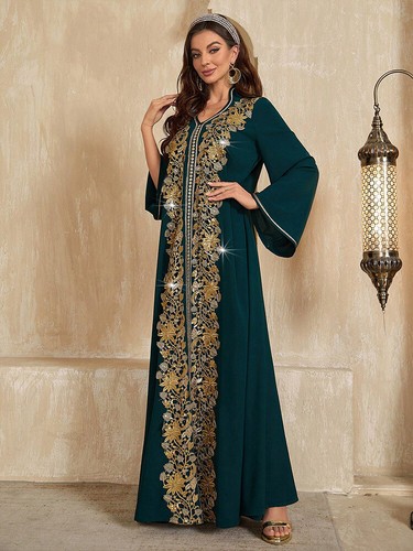 Dubai Embroidery Abaya Chiffon Maxi Dress Muslim Women Kaftan Turkey Arab Caftan - Picture 6 of 11