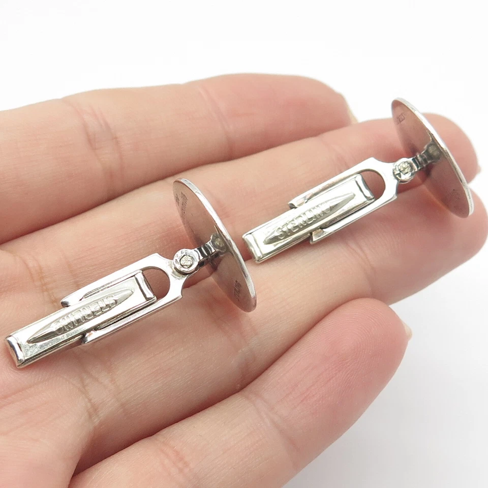 Gemelos redondos vintage de plata de ley 925 a rayas de platero Foto 2 de 4