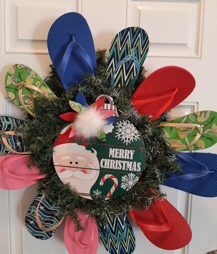 Christmas Flip-flops Wreath Tropical Beachy Holiday Door Lanai | eBay