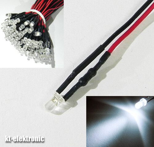 1,8mm 2mm 3mm 5mm 12V LED mit 20cm Kabel AUSWAHL  klar matt auto RGB UV - Bild 26 von 60