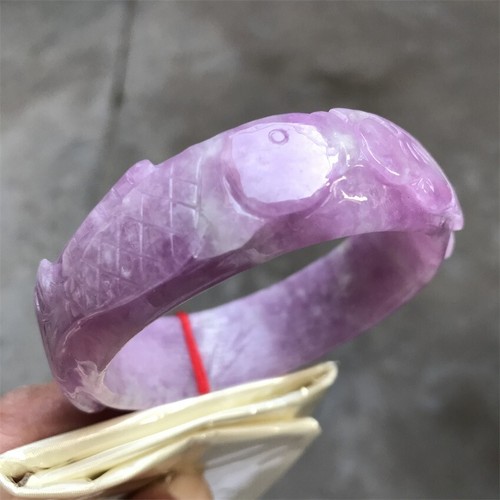 58.8mm Burma Natural Icy Lavender Jadeite Jade Bracelet Carving Jade Bangle - Picture 11 of 15