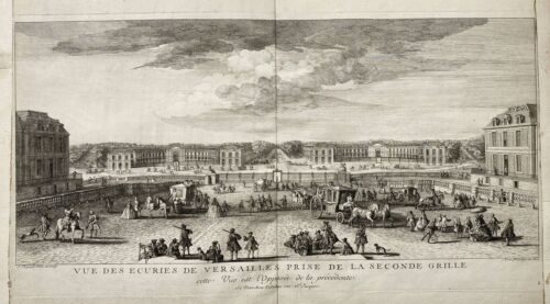 Versailles Grand Ecurie France Gravure sur Cuivre Gravure J.Rigaud 1730 - Afbeelding 1 van 1