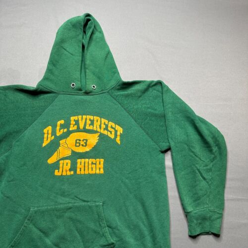 Vintage Champion Hoodie Boys M Green 80's D.C Everest Phys. Ed P Wing Sweatshirt - Afbeelding 1 van 8