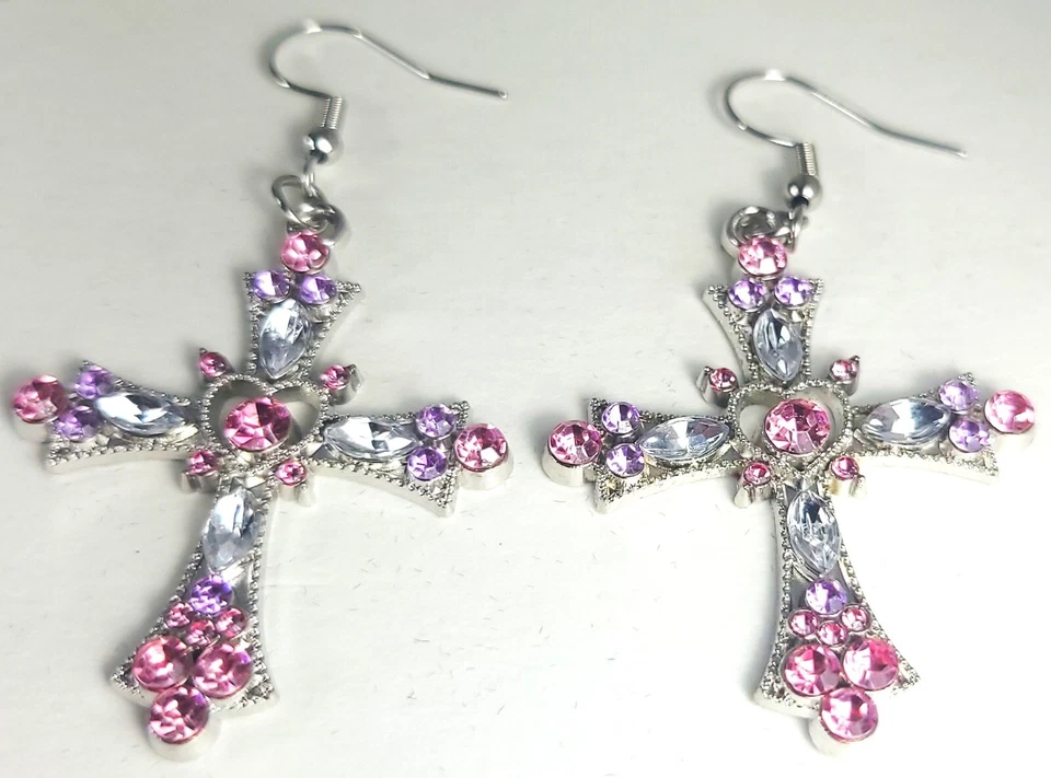 Brincos Deco gótico boho multicolorido sintético cúbico zircônia gancho cruzado - Imagem 3 de 4