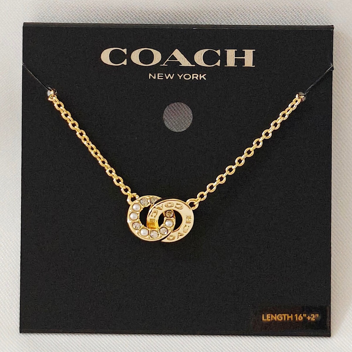 NWT COACH Interlocking Open Circle Pearl Pendant Necklace