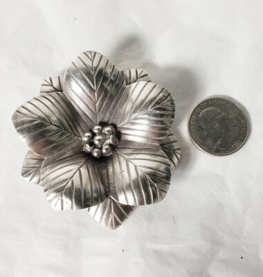 Sterling Silber großer Anhänger/Anhänger, Blume, teilweise schwer, 92,5 Sterling Silber