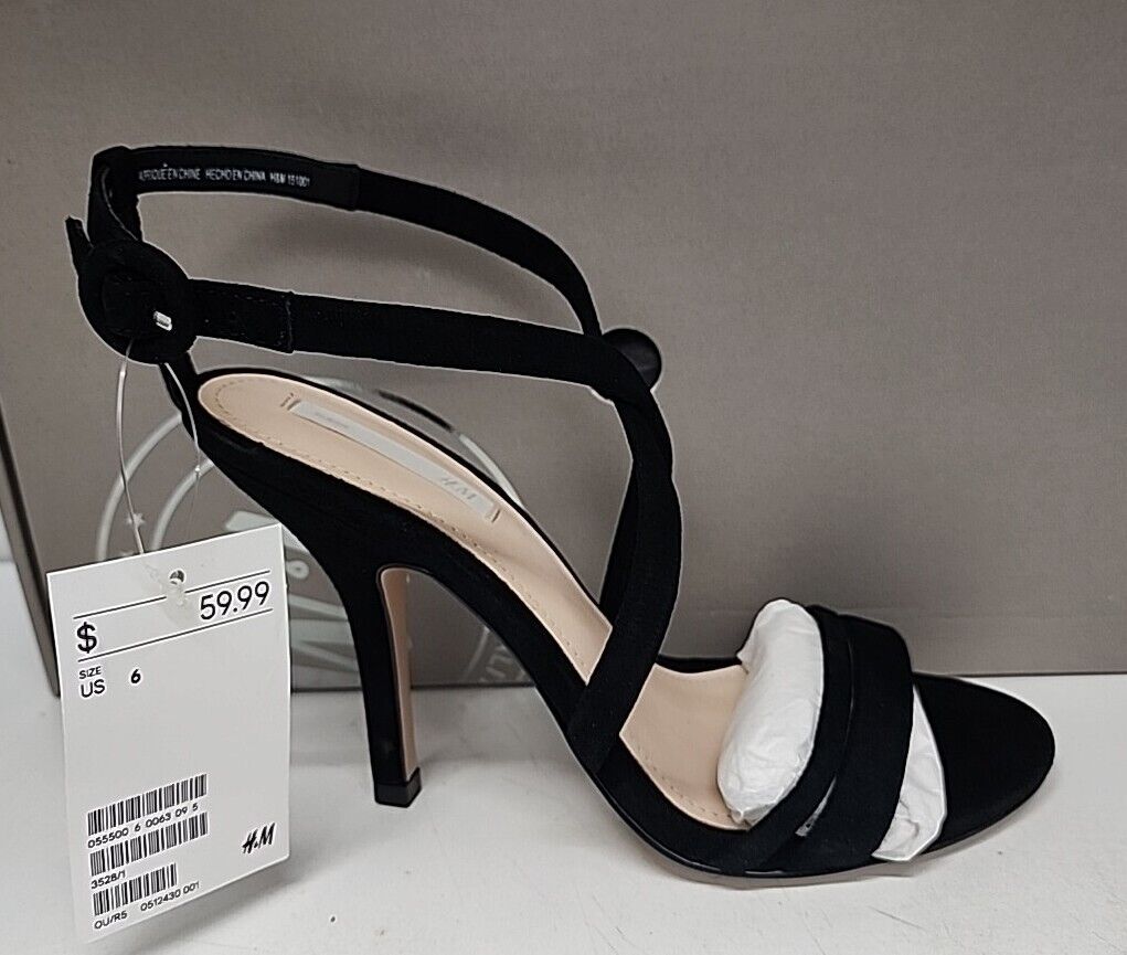H&M Black Suede Leather High Heel Strappy Dress Sandals Size H&M Black Suede Leather High Heel Strappy Dress Sandals Size