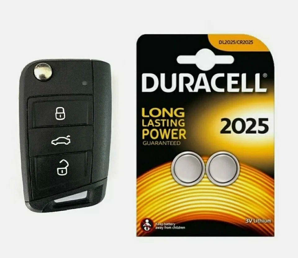 DURACELL CAR KEY BATTERIES FOR VW Golf MK7 T-Roc GTI R T-Cross CR2025 FREE POST