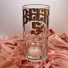 Vintage Extra Large 8" 1L Glass Beer Mug Stein Gold Letters Beer 5 Cents Heavy