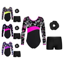Kids Girls Shorts Unitards Dancewear Patchwork Leotard Training Bodysuit Mesh