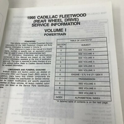 Cadillac Fleetwood 1995 Vol. 1 Tune-up Service Shop Repair Manual