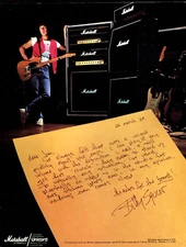 vtg 1980s BILLY SQUIER in a MARSHALL AMPS PRINT AD Guitar Amplifier Pinup Page