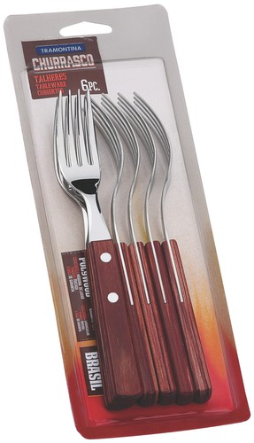 TRAMONTINA Forchette per Bistecca Pizza Set 6 pz.BBQ Cucina Tavolo Forchetta Manico Legno - Foto 11 di 19