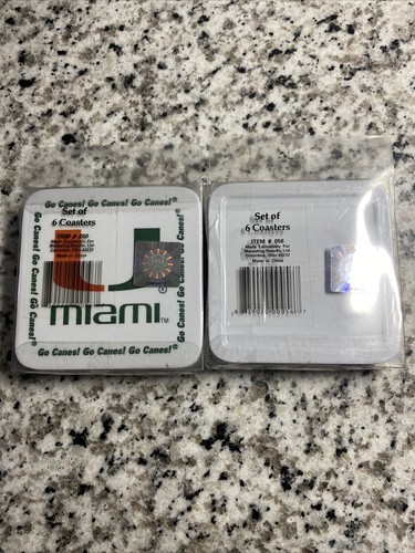 UNIVERSITY OF MIAMI HURRICANES GO CANES! 2 pks SQUARE DRINK COASTERS - Picture 2 of 2