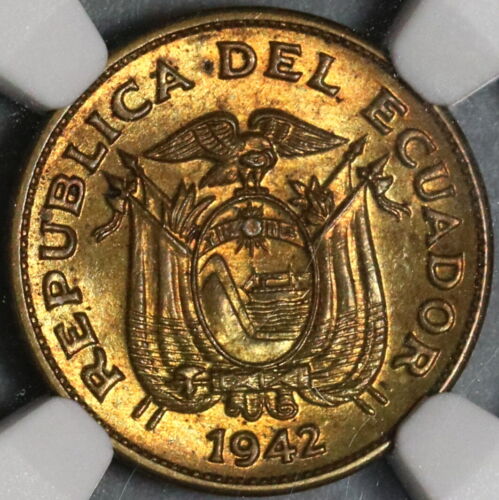 1942 NGC MS 65 Ecuador 5 Cinco Centavos Mint State BU Brass Coin (21011702C) - Picture 1 of 7