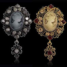 Brosche Anstecknadel Kamee Gemme antik Optik Cameo Straß Vintage Trachtenschmuck