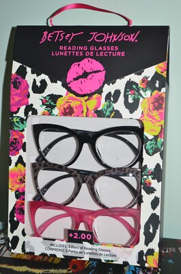 Betsey Johnson Set Of 3 Cat Eye Print Reading Glasses +200 Non Prescription NIP Amazon.com: Betsey Johnson Women main image 2