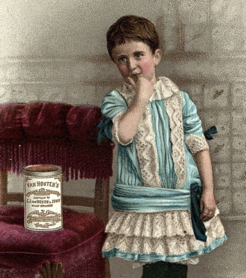 1880s-90s Cocoa Van Trade Houten's Card Victorian Advertising Cute Girl Tin Can