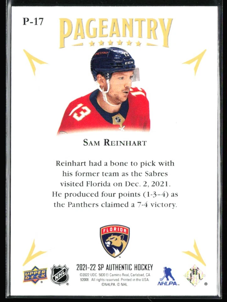 2021-22 Sp Authentic Pageantry Sam Reinhart #P-17 - Image 2 of 2