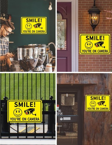 3er Pack Smile You're On Camera Schild Videoüberwachung Rostfrei Aluminiumschild - Bild 6 von 8