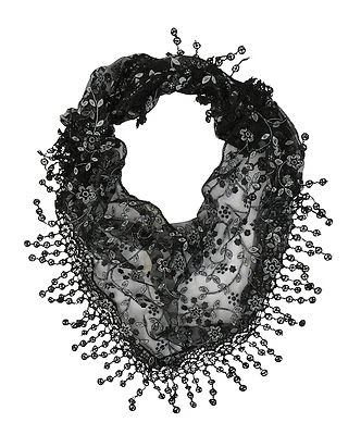 Central Chic Stunning Vintage Antique Lace Triangle Scarf With Drop Lace Tassels