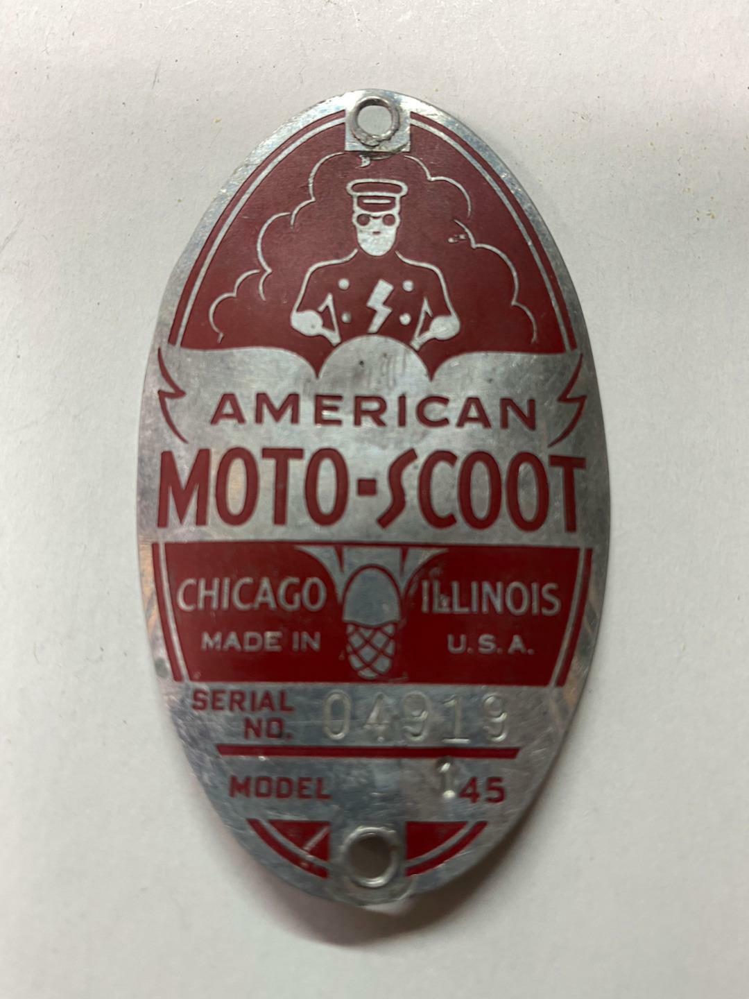 American Moto-scoot Head Badge Tag Chicago, Illinois Scooter
