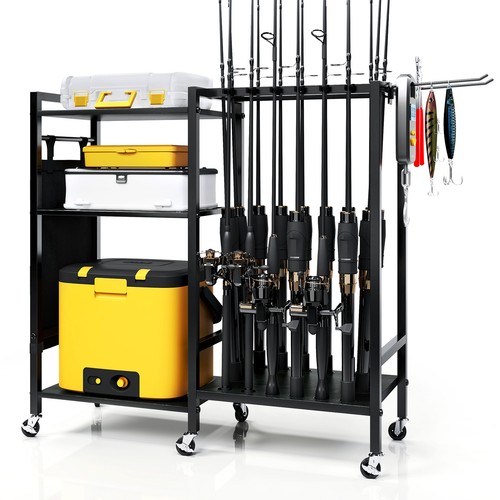 16-Rod Fishing Rod Holder for Garage,Fishing Pole Rack Cart Fit All Fishing Rods