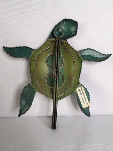 Vintage HAWAIIAN SEA TURTLE Handcrafted Metal Art Wall Hook Green Maui 6.5" - Picture 9 of 13