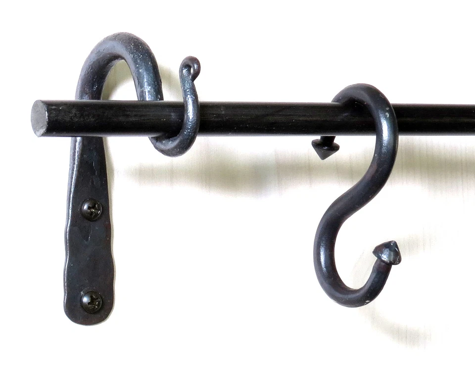 2 crochets de poteau de rideau forgés à la main 3,5" en fer forgé support de ... - Photo 2/4