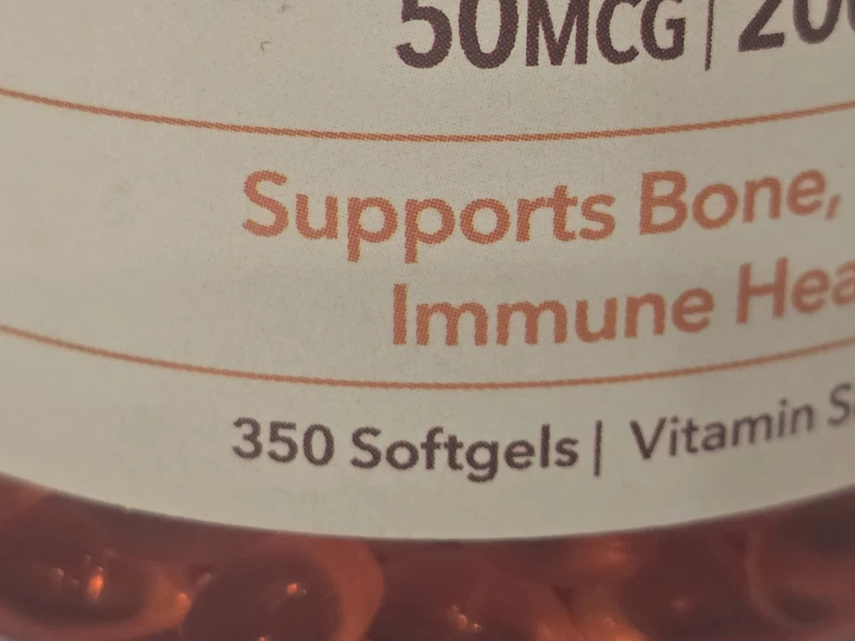 SUNDOWN Vitamina D3 2000iu 50mcg 350 cápsulas blandas *Dientes óseos salud inmune* EXP-10/26 Foto 2 de 4