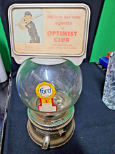 Ancienne machine à gomme Ford Gumball avec globe en verre et dessus de club Optimist - 15"...