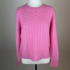 J. Crew 100 Cashmere Cable Knit Crewneck Sweater Pink Womens Size Medium Luxury