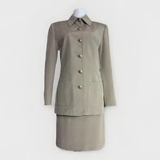 Anna Carole Sz  4 Two Pc Beige Jacket Skirt Professional Business Suit 100% Silk