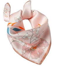 100% Silk 20" small square Scarf Women neckerchief Wrap floral pink red HD141