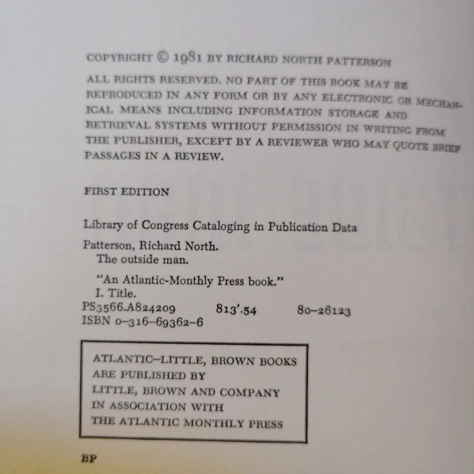 THE OUTSIDE MAN by Richard North Patterson (1981) AS NEW 1ST/1ST UNREAD HC - Image 3 of 4