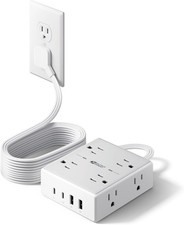 10Ft Extension Cord with Multiple Outlets, Flat Plug Surge Protector Power Strip